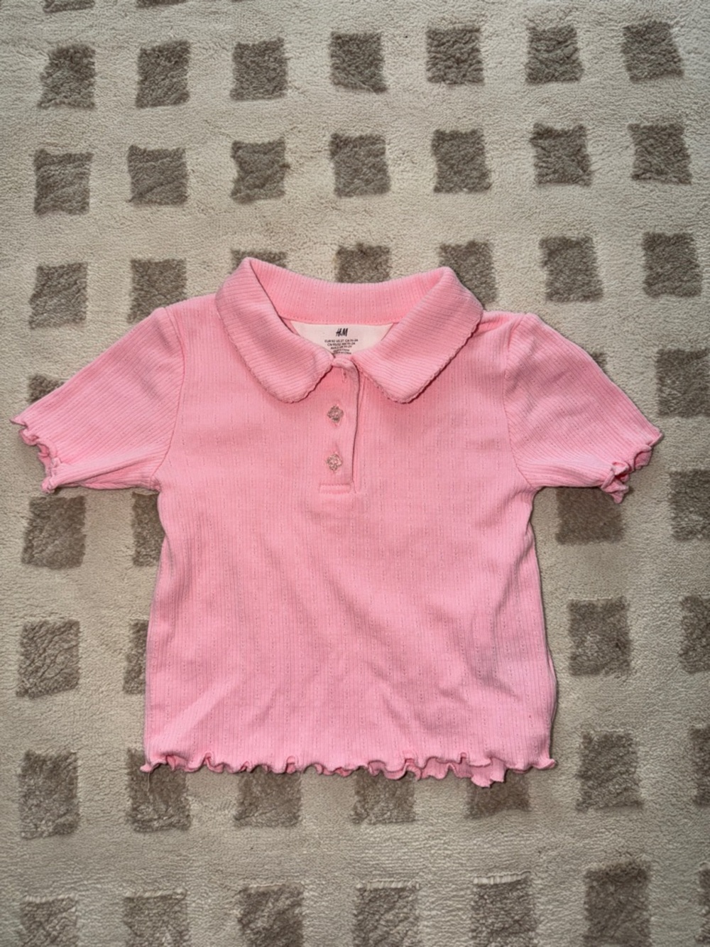 H&M Pink Ribbed Polo Crop Top with Peter Pan Collar